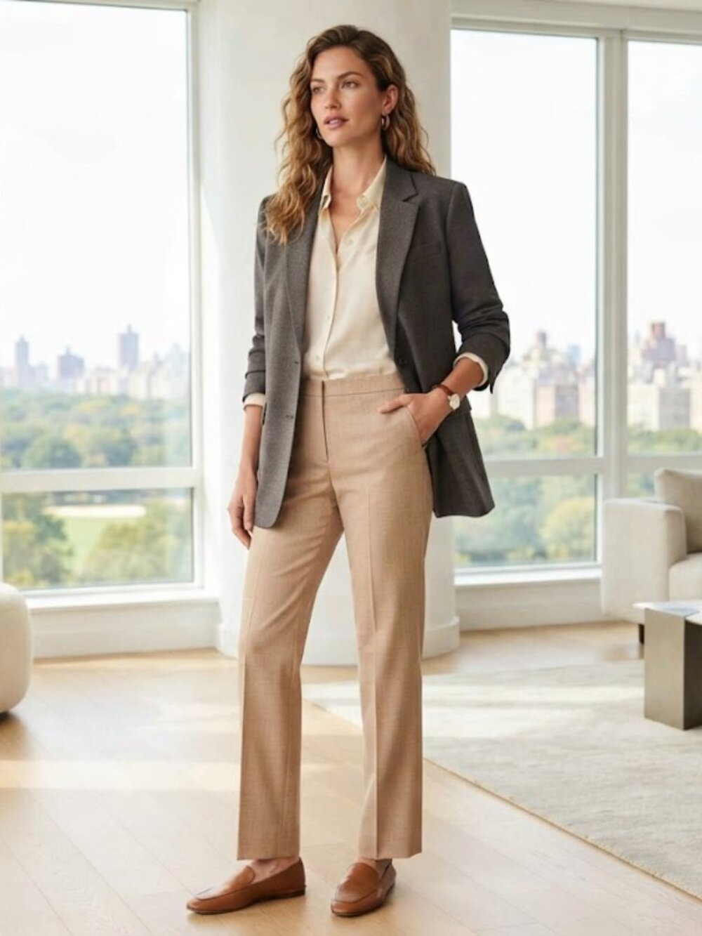 BCBGMAXAZRIA Tan Rise Waist Wool Pants